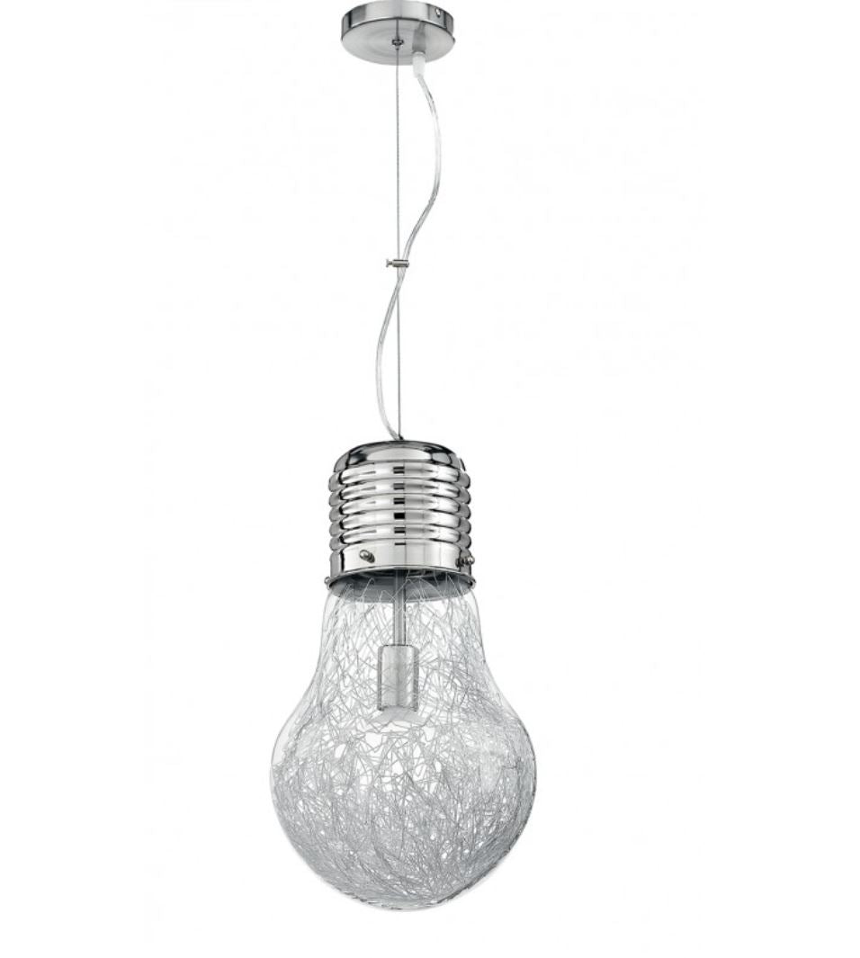 Sospensione vetro forma lampadina interno fili in alluminio 1XE27 non incl. D.30cm LAMPADINA Sospensione vetro forma lampadina interno fili in alluminio 1XE27 non incl. D.30cm LAMPADINA